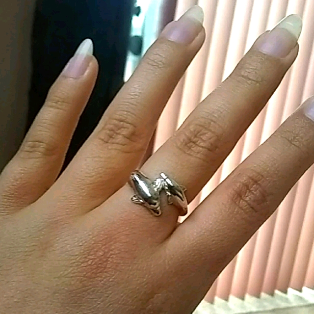 Sterling Solid Silver 925 Two Dolphins Ring